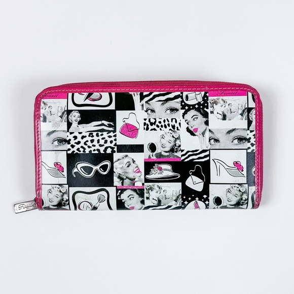 Fossil Liza Pop Art Zip Around Wallet Pink - Picture 1 of 12